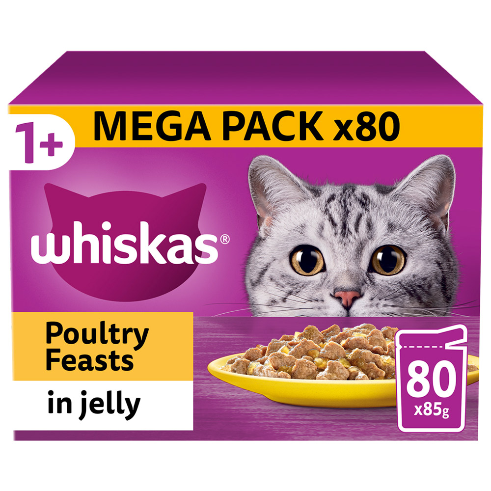 Whiskas Adult Wet Cat Food Pouches Poultry Selection in Jelly 80 x 85g Image 1