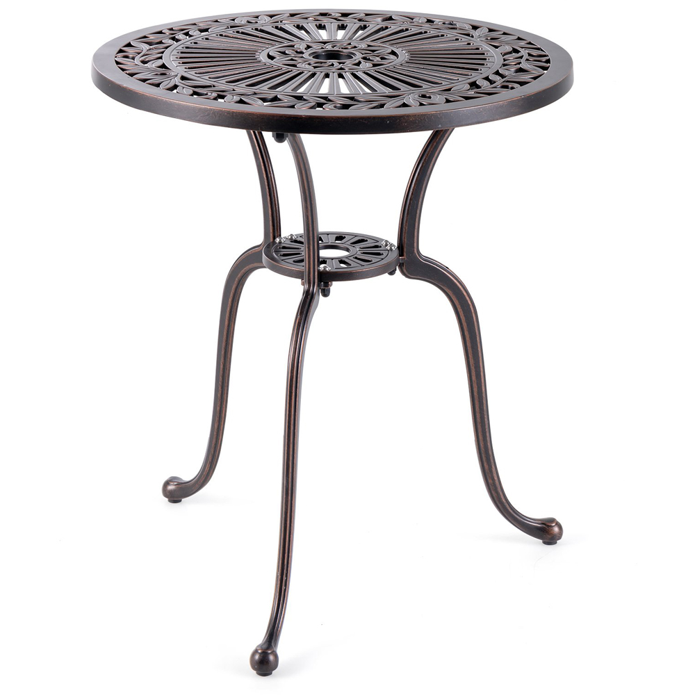 Costway Copper Round Cast Aluminium Table with Umbrella Hole Image 2
