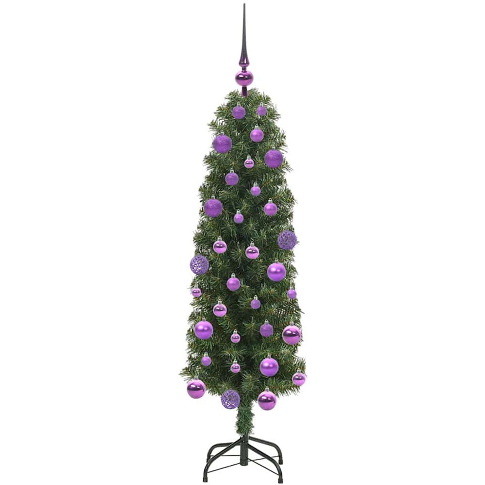 vidaXL Green Artificial Christmas Tree with Pinecones LEDs Lilac Decoration Ornaments 4ft Image 4