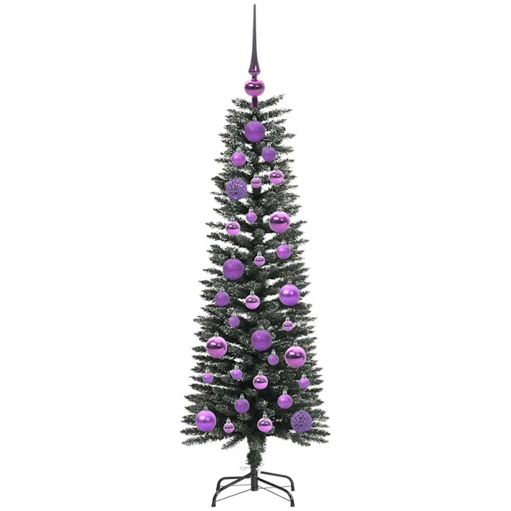 vidaXL Pre-Lit Lilac Baubles Green Artificial Christmas Tree 4ft Image 4