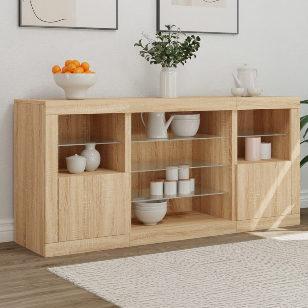 vidaXL 2 Door 8 Shelf Sonoma Oak Sideboard with RGB LED Lights Image 1