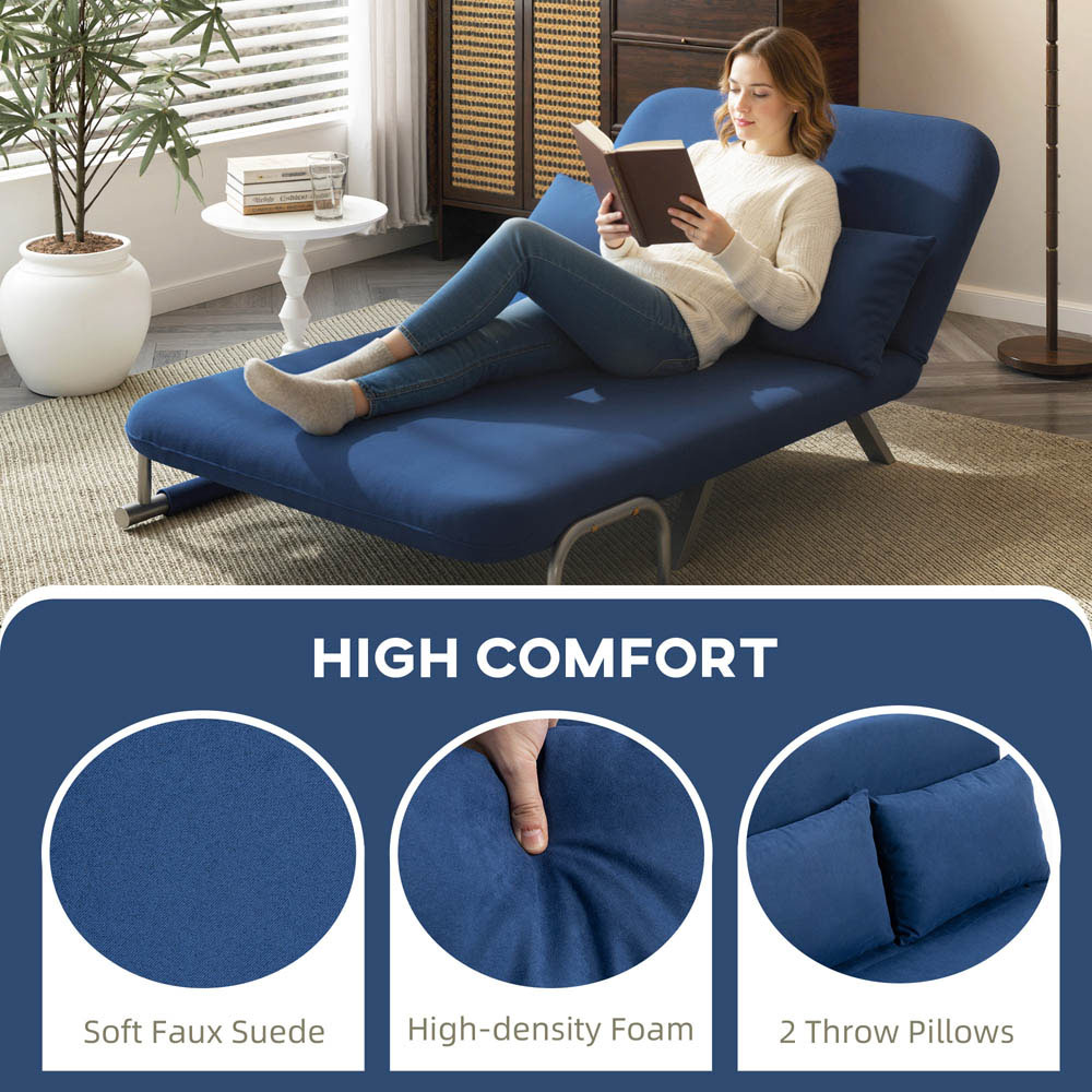 Portland 2 Seater Dark Blue Sofa Bed with Adjustable Backrest and Pillows Image 6