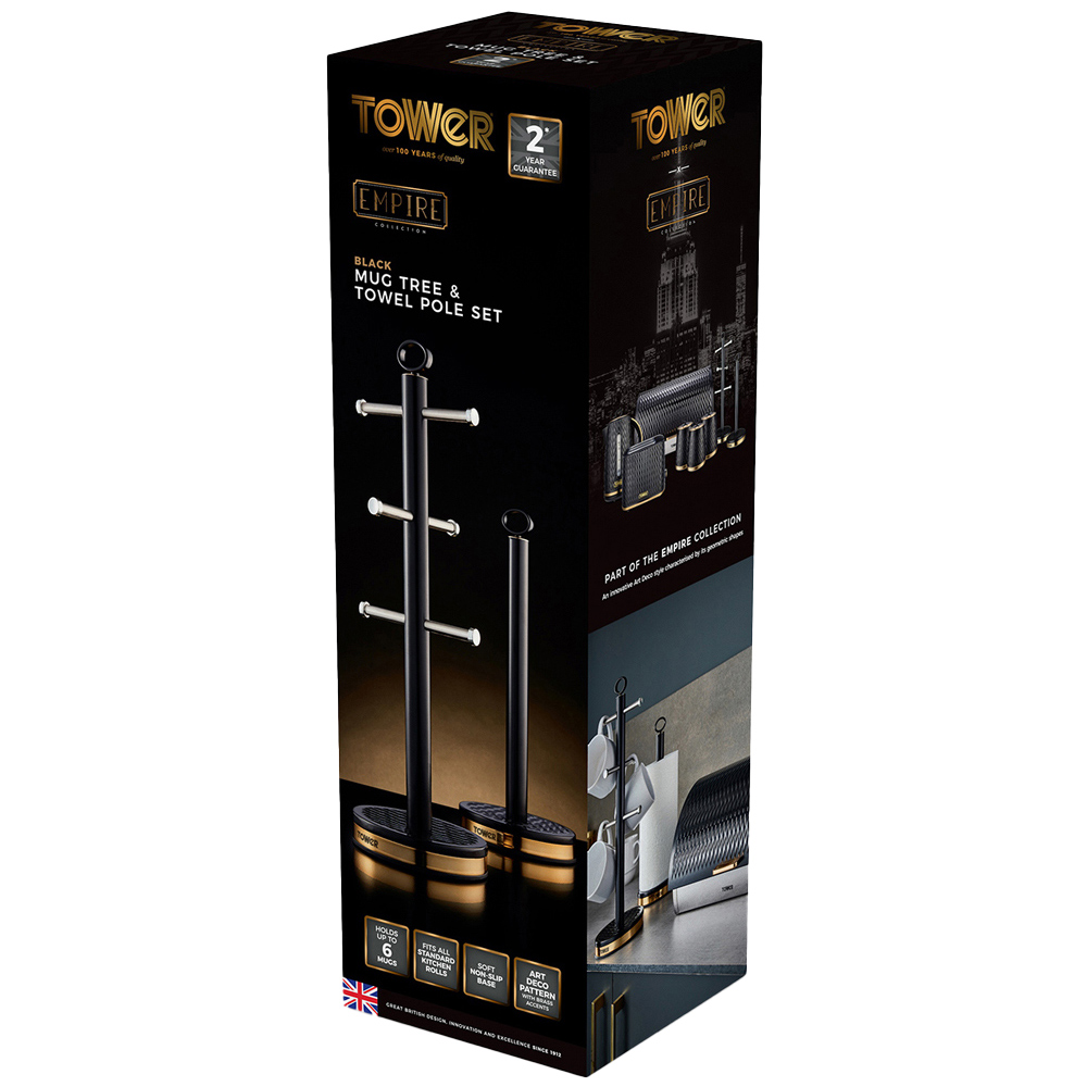 Tower Empire 6 Cup Black Mug Tree and Kitchen Towel Roll Holder Image 8