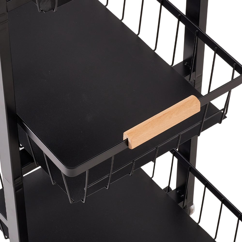 Living and Home 4-Tier Black Slim Kitchen Trolley Image 3