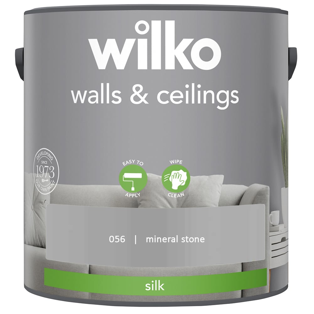 Wilko Walls & Ceilings Mineral Stone Silk Emulsion Paint 2.5L Image 2