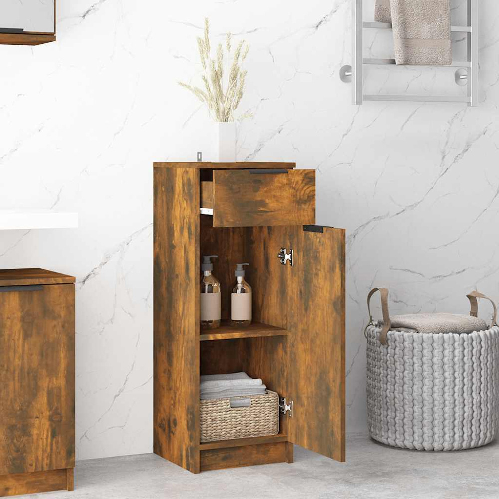 vidaXL Single Door Single Drawer Smoked Oak Bathroom Cabinet Image 8