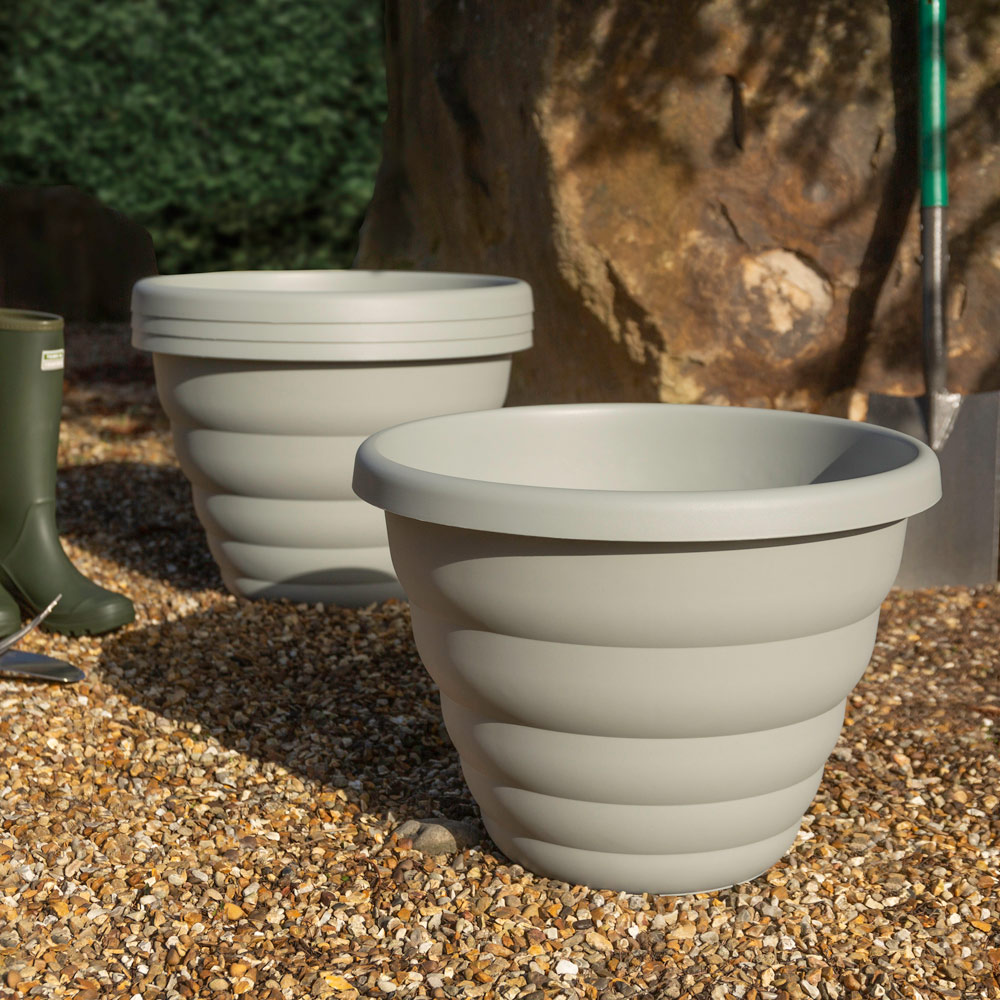 Wham Beehive Cement Grey Round Recycled Plastic Pot 48cm 4 Pack Image 2