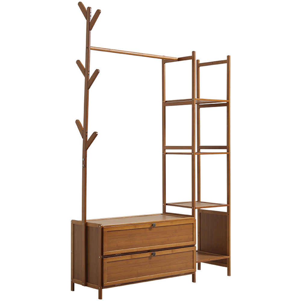Living and Home Freestanding Bamboo Clothes Rack with Drawers Image 1