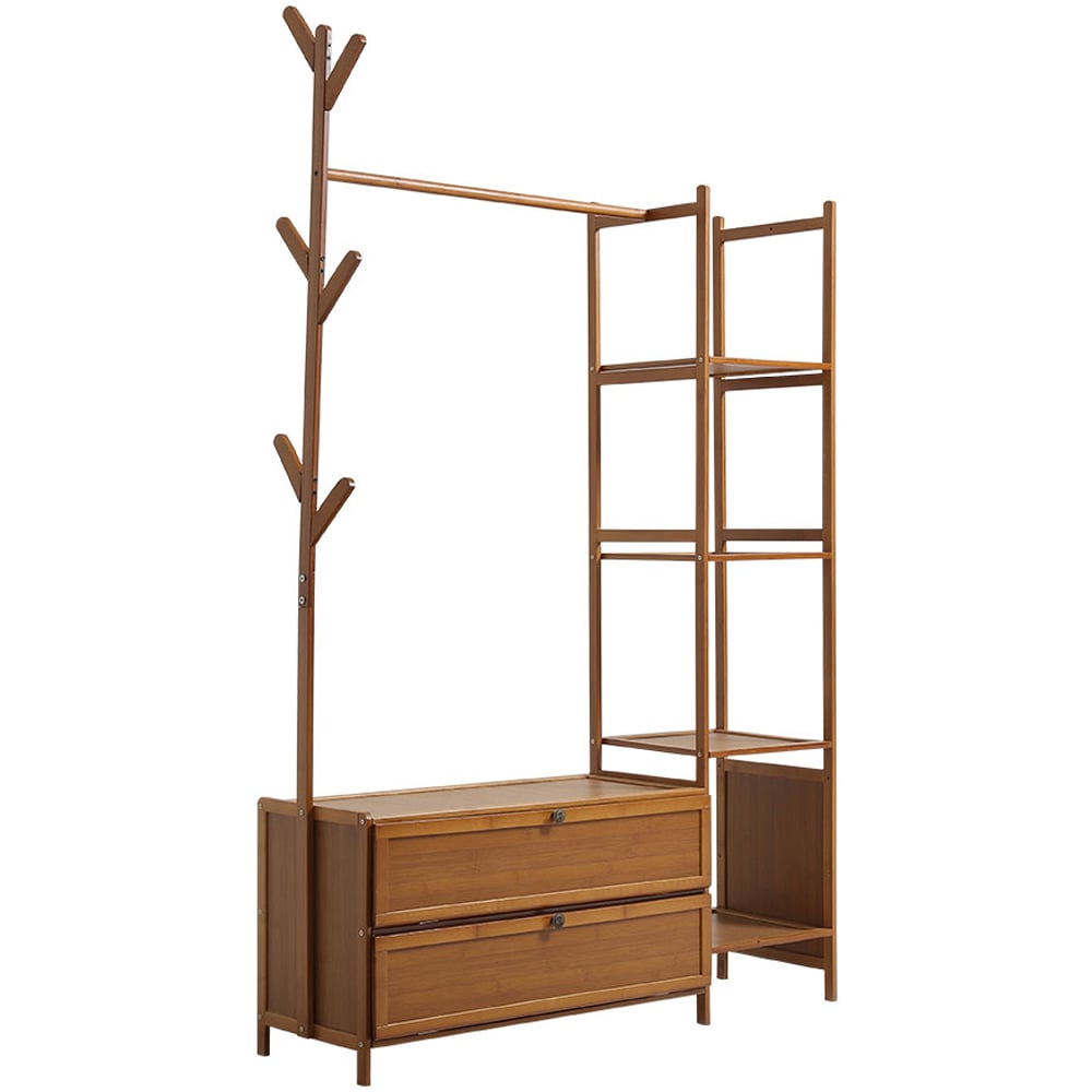 Living and Home Freestanding Bamboo Clothes Rack with Drawers Image 1