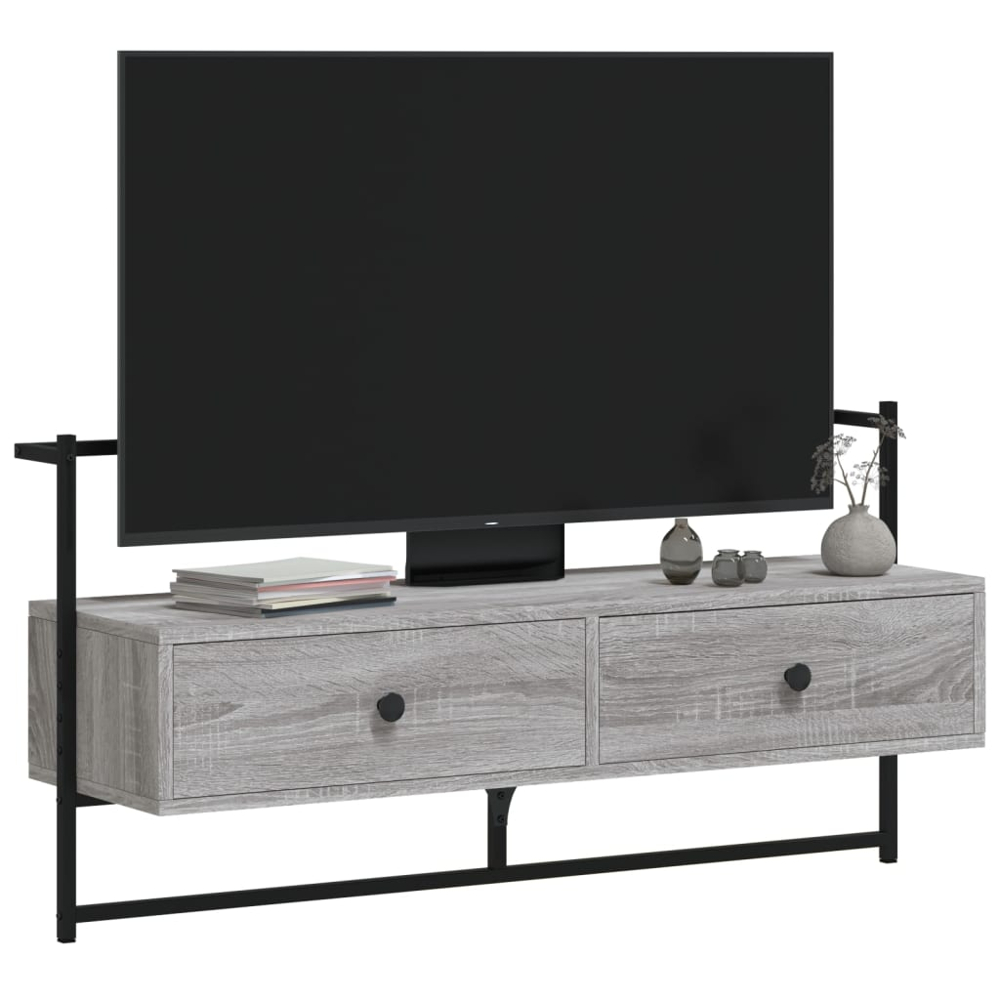vidaXL 2 Drawer Grey Sonoma Wall Mounted TV Cabinet Image 6