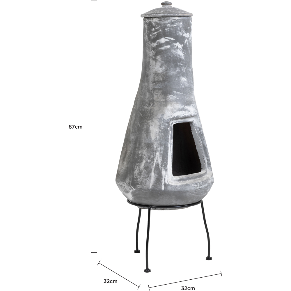 Snug Barcelona Grey Slender Design Medium Clay Chiminea with Lid and Iron Stand Image 9