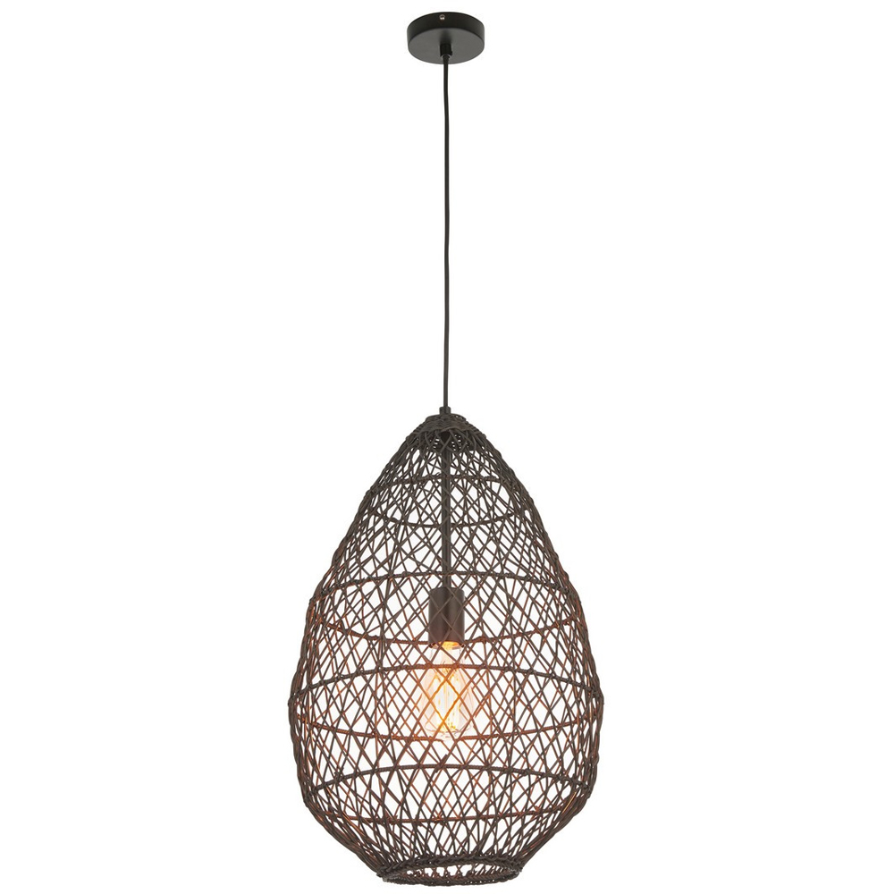 Merano Ancona Black Rattan and Matt Black Pendant Light Image 1