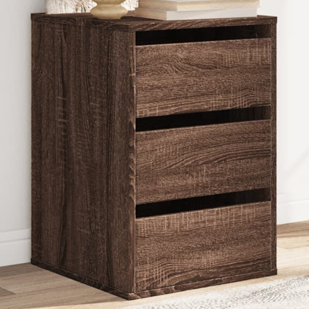 vidaXL 3 Drawer Brown Oak Wooden Chest of Drawers Image 1