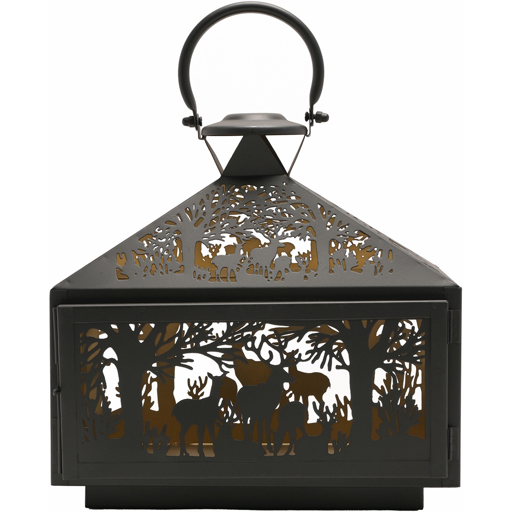 The Christmas Gift Co Black Large Rectangular Stag Silhouette Lantern Image 3