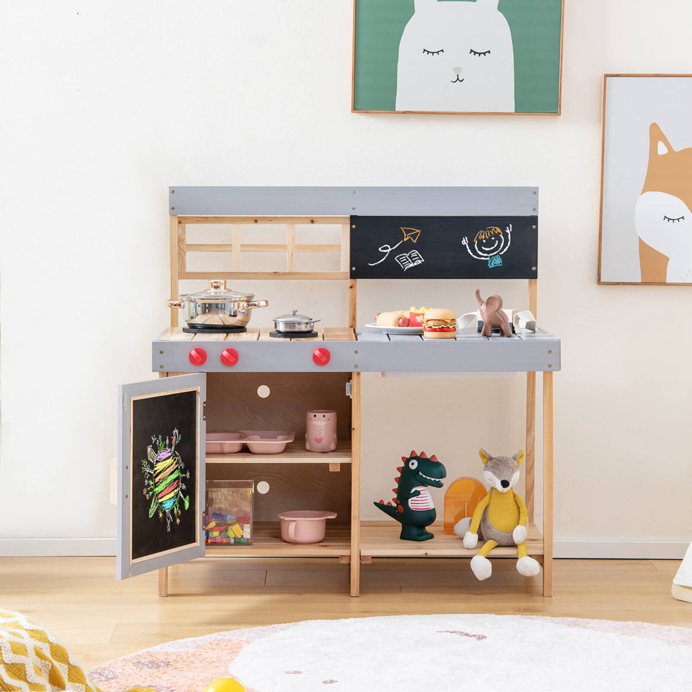 Costway Kids Wooden Mud Kitchen Play Set with Chalkboard Image 5
