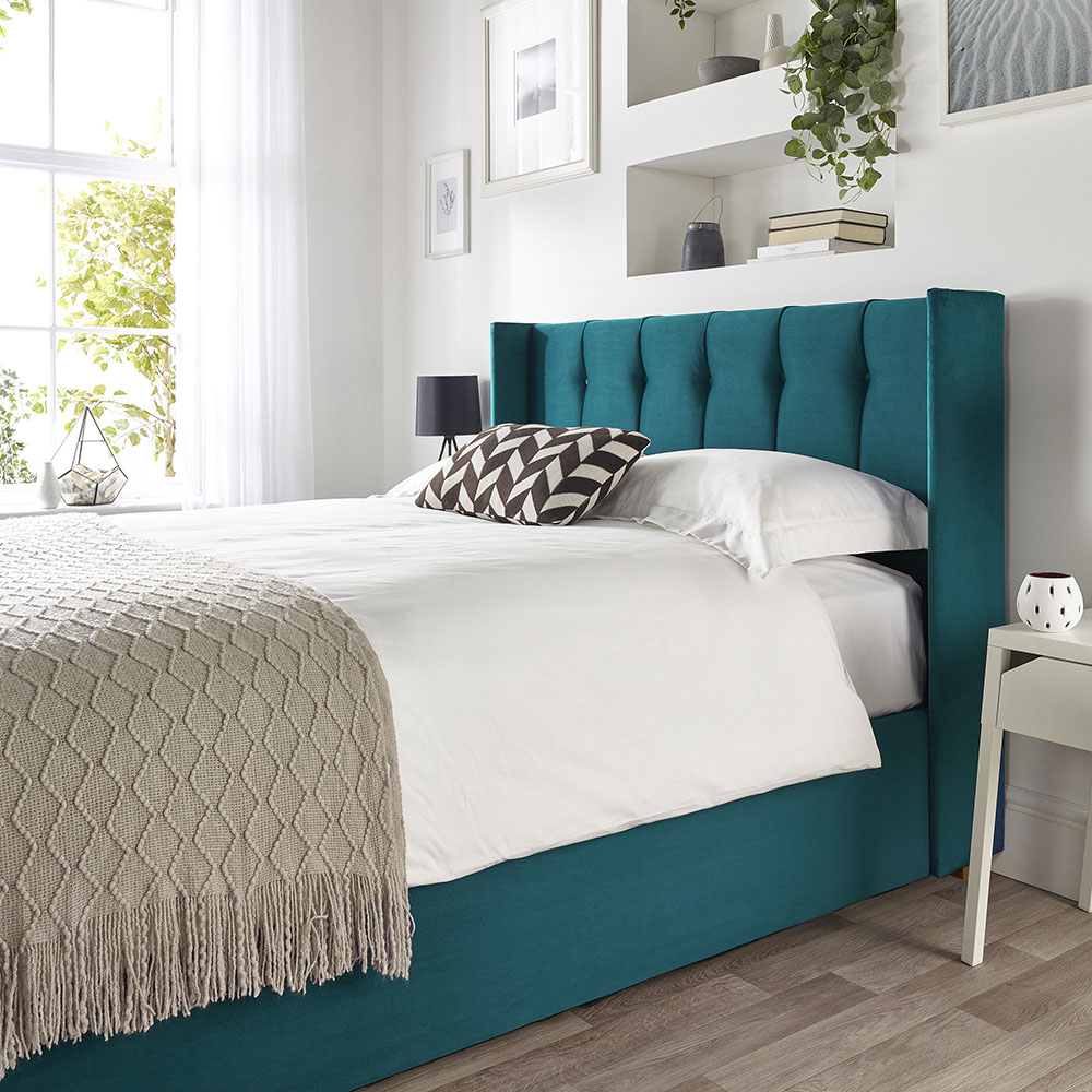 Catherine Lansfield Utopia King Size Emerald Velvet Ottoman Wing Bed Image 5
