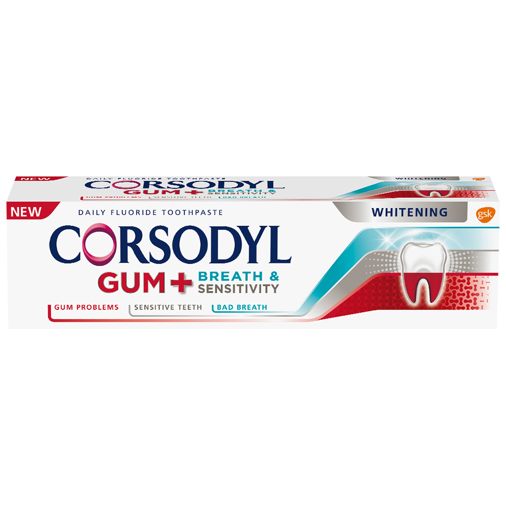 Corsodyl Gum Breath and Sensitivity Whitening Toothpaste 75ml Image 1