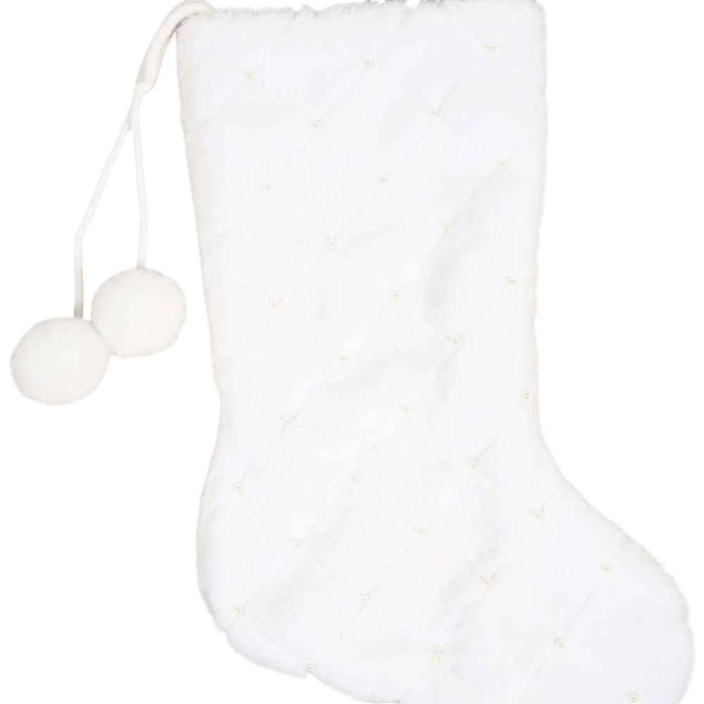 Faux Fur Beaded Stocking White Image 3