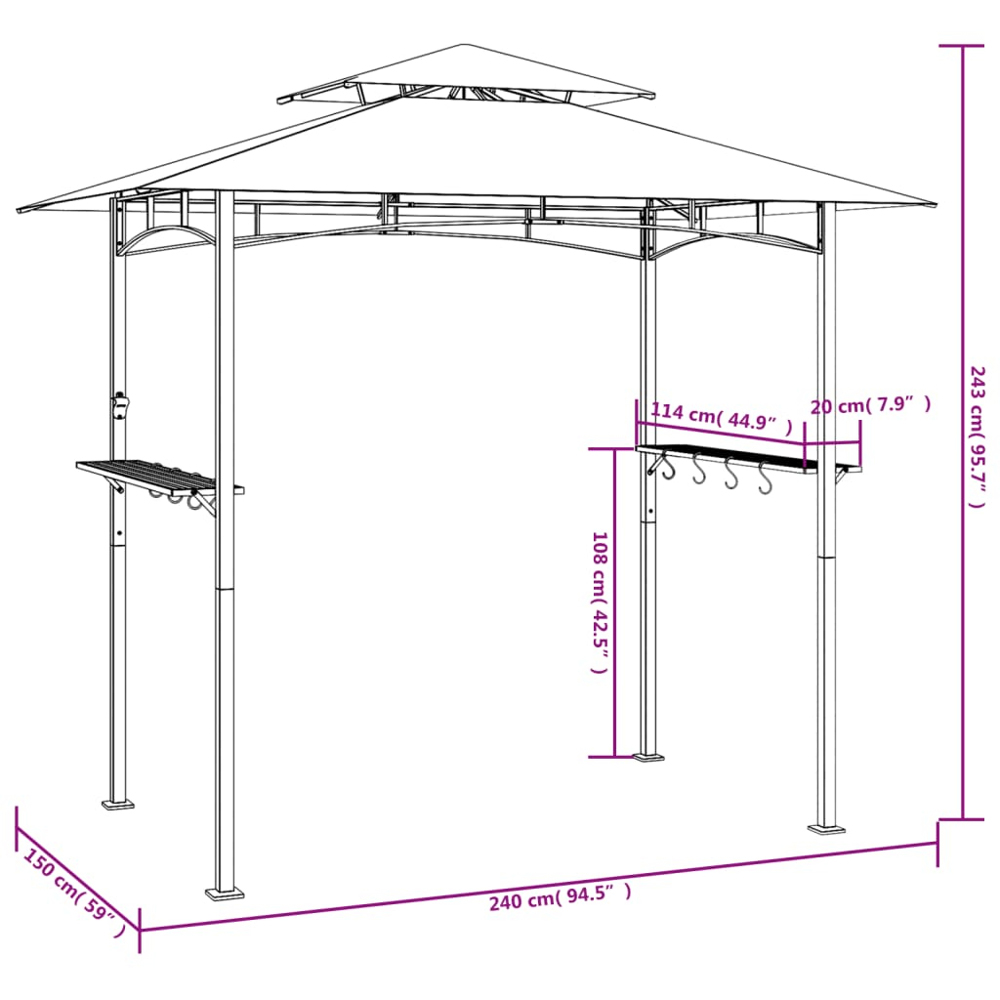vidaXL 2.4 x 1.5m Anthracite BBQ Gazebo with Side Shelves Image 8