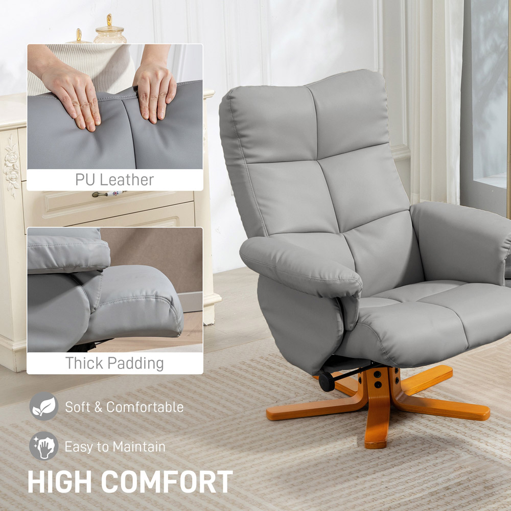 Portland Light Grey PU Leather Wooden Base Swivel Recliner Chair with Ottoman Image 7
