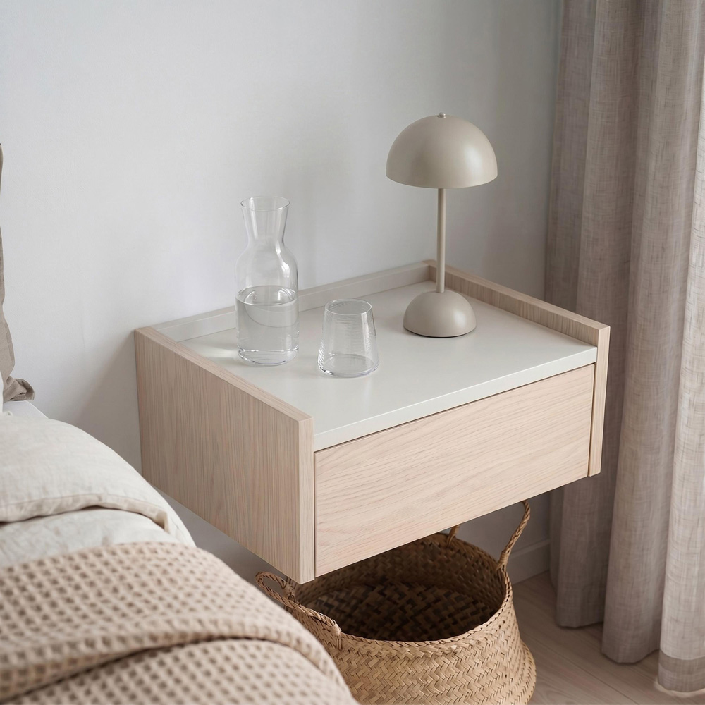 Decortie Brisa Single Door Sonoma Oak Wall Mounted Bedside Table Image 4