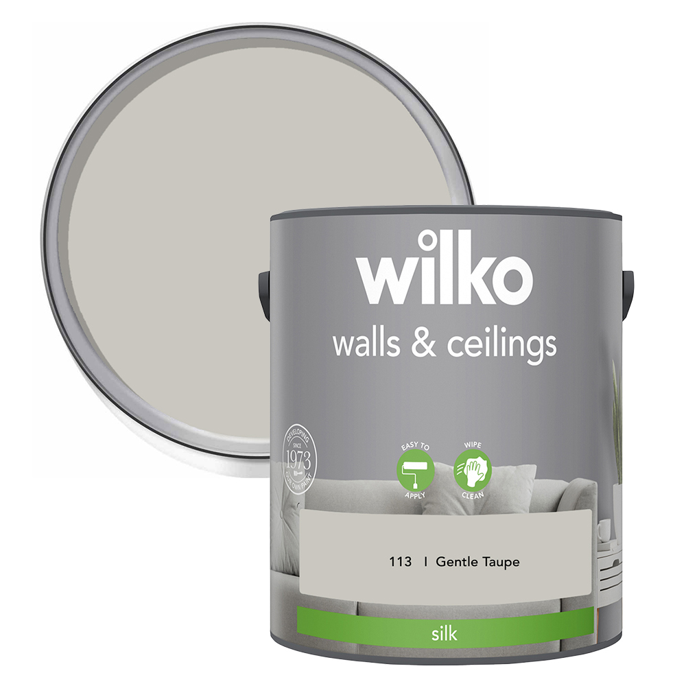 Wilko Gentle Taupe Walls and Ceilings Silk Emulsion Paint 5L Wilko
