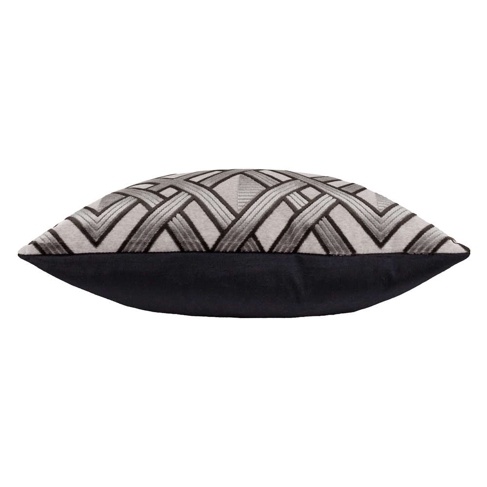 Paoletti Henley Grey and Black Velvet Jacquard Cushion Image 3