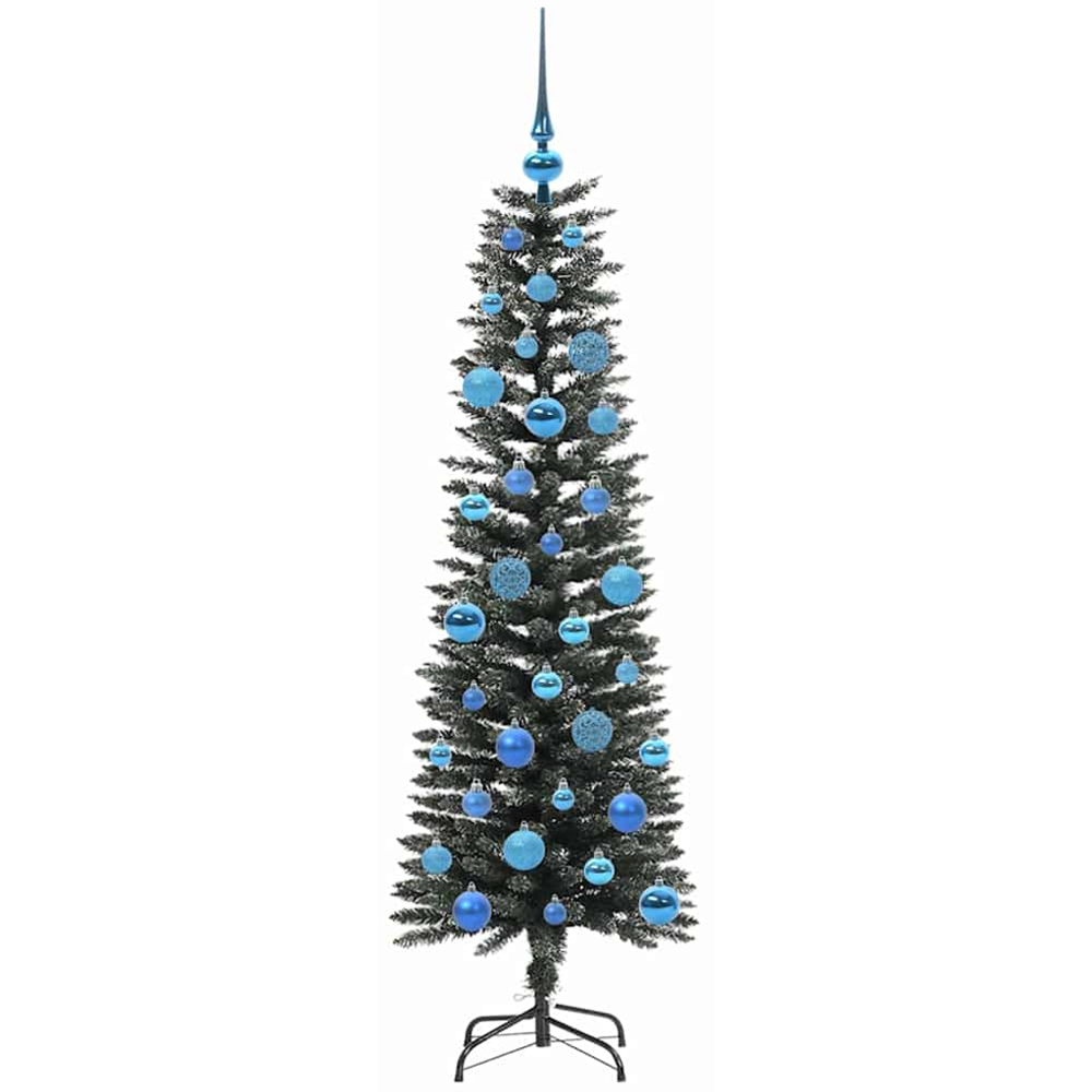 vidaXL Pre-Lit Blue Baubles Green Artificial Christmas Tree 5ft Image 4