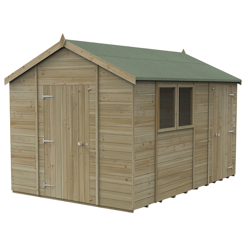 Forest Garden Timberdale 12 x 8ft Triple Door Pressure Treated Apex Shed Image 1