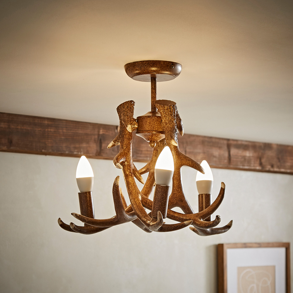 ValueLights Caribou 3 Way Rustic Antler Ceiling Fitting Image 6