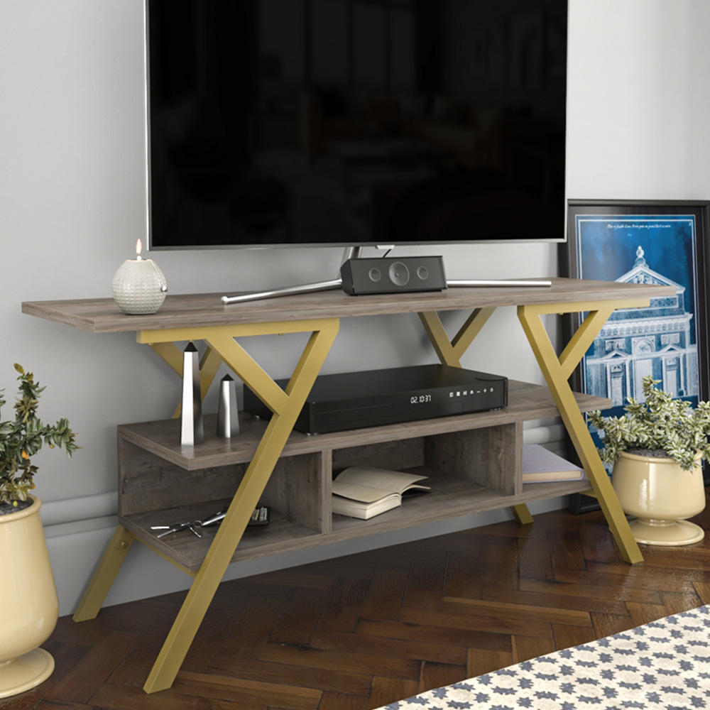 Decorotika Minerva 4 Shelf Gold Wenge TV Stand for 55 inch TV Image 1