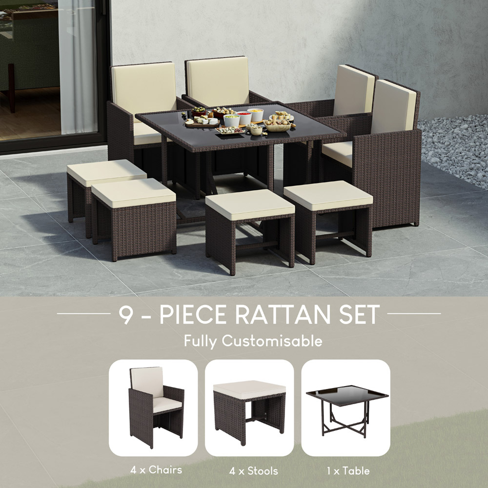 GARDEN VIDA Cuba Rattan Effect 8 Seater Garden Dining Set Brown Image 7