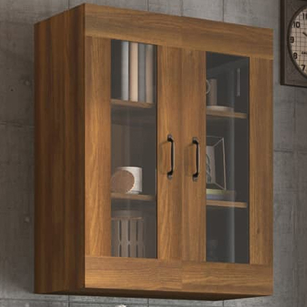 vidaXL 2 Glass Door 3 Shelf Brown Oak Hanging Wall Cabinet Image 1