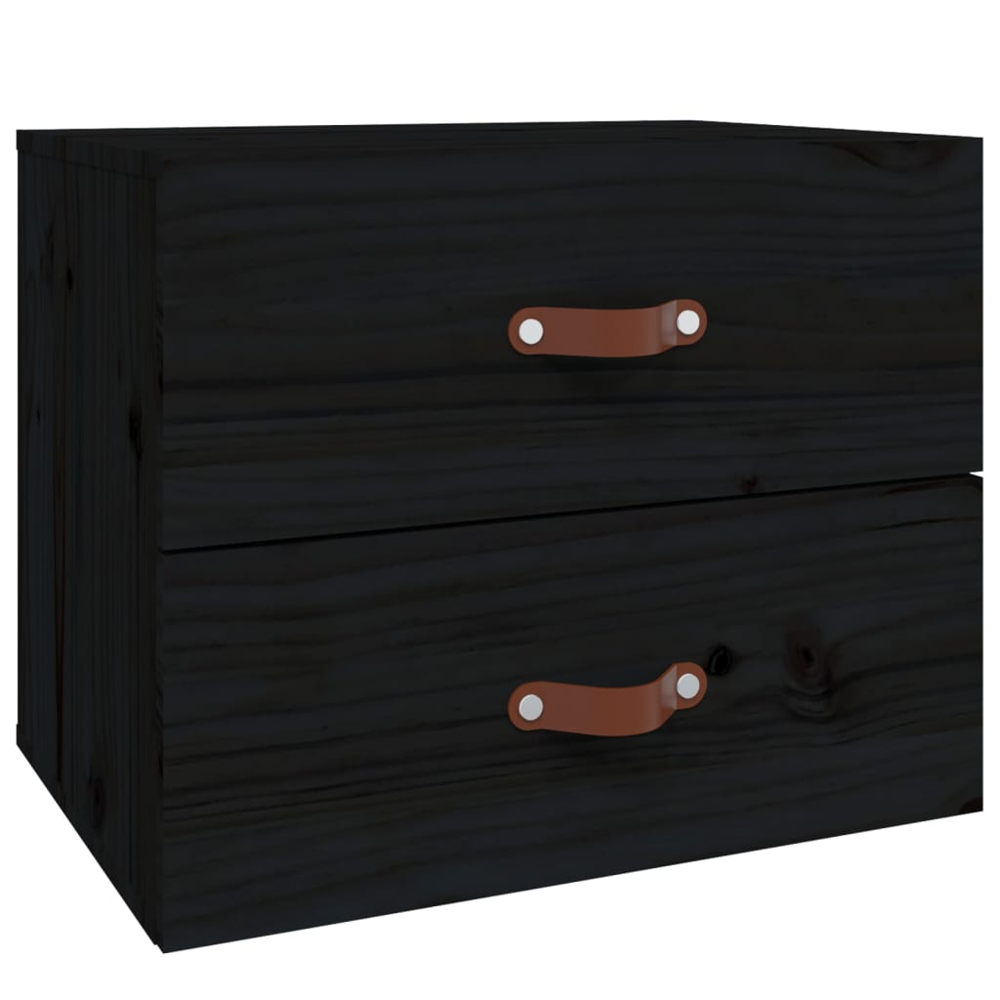 vidaXL 2 Drawer Black Wall Mounted Bedside Cabinet Set of 2 Image 5