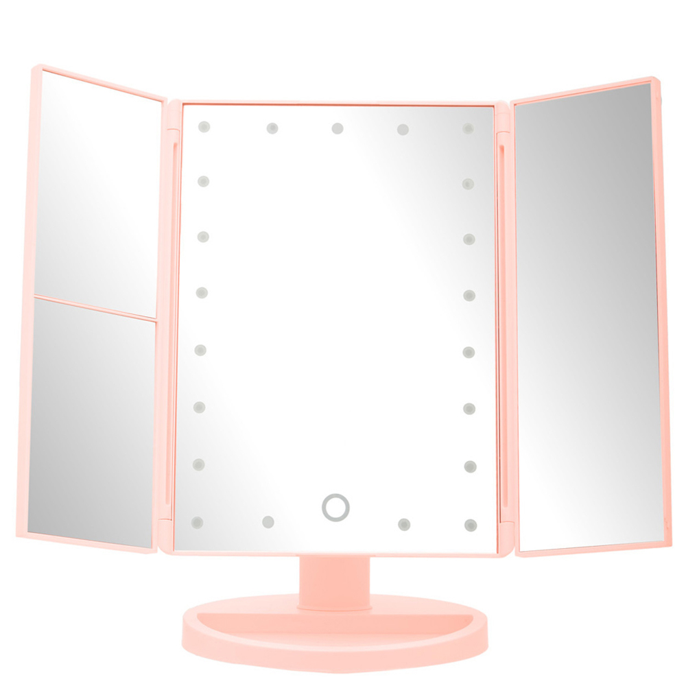 Premier Housewares Cassini Tri Fold Pink LED Table Mirror Image 2