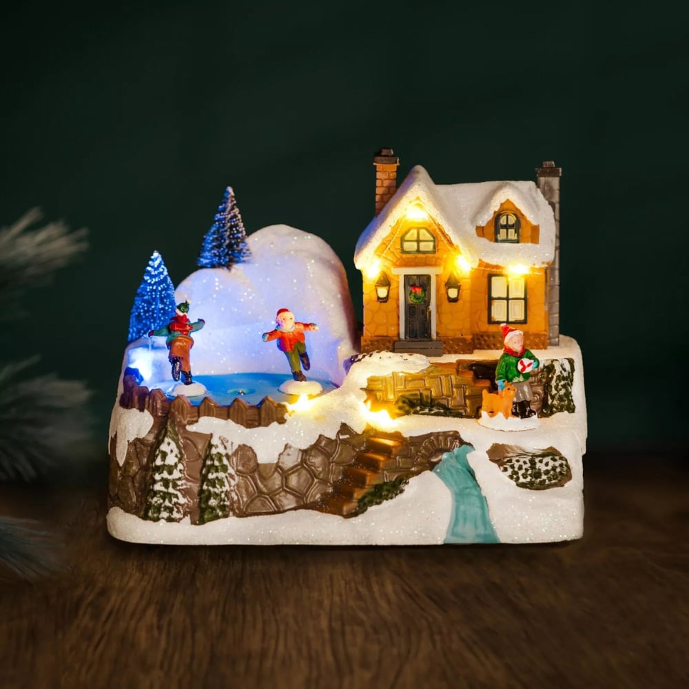 Marco Paul LED Winter Christmas Village Scene Decoration with Ice Rink Image 2