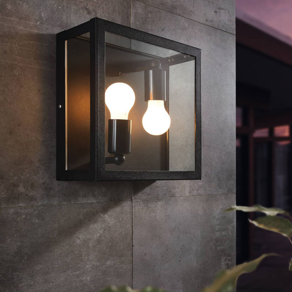 EGLO Alamonte1 2 Light Black Square Caged Exterior Ceiling or Wall Light Image 2