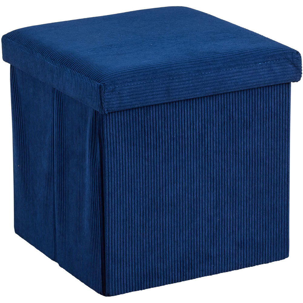Home Source Blue Corduroy Upholstered Folding Ottoman Image 2
