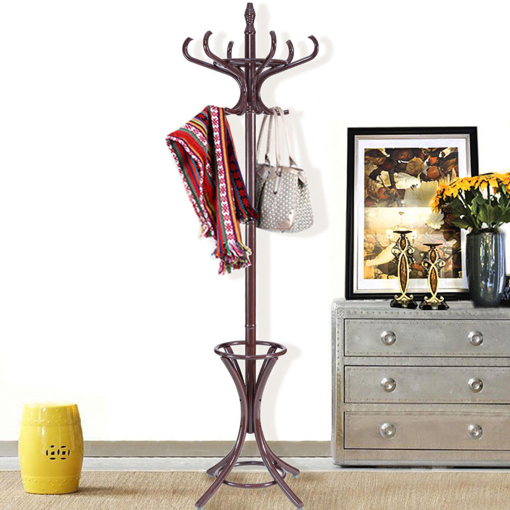 Costway Mahogany Floor Standing Coat Rack Image 2
