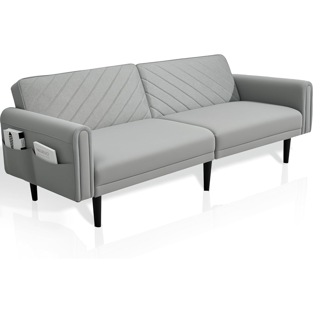Alivio 2-in-1 Single Grey Adjustable Convertible Sofa Bed with Side Pockets Image 2