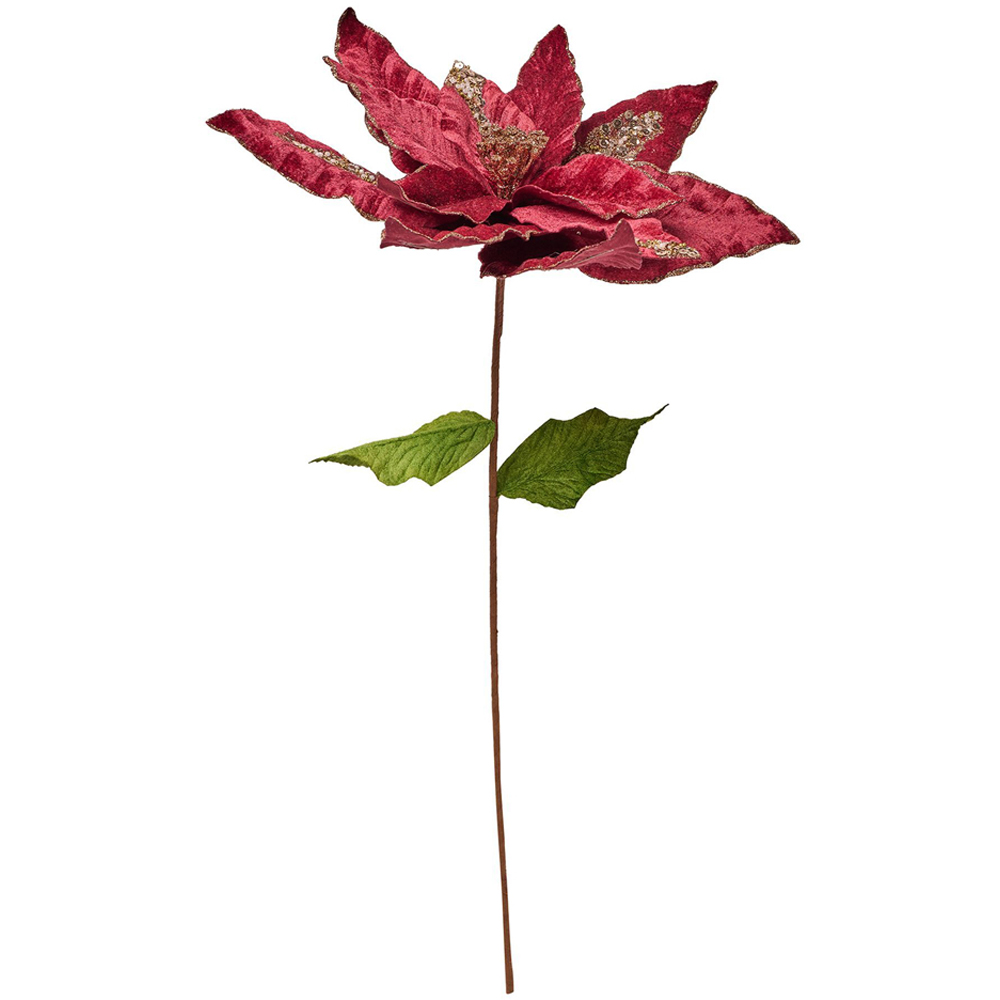 The Christmas Gift Co Red Velvet Poinsettia Stem Artificial Flower Image 1
