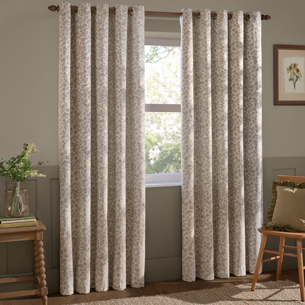 Wylder Grace Leaf Natural Jacquard Fully Lined Eyelet Curtains 229 x 183cm Image 1