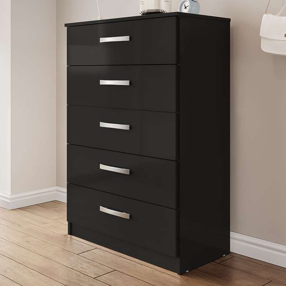 Lynx 5 Drawer Black Chest of Drawers Image 1