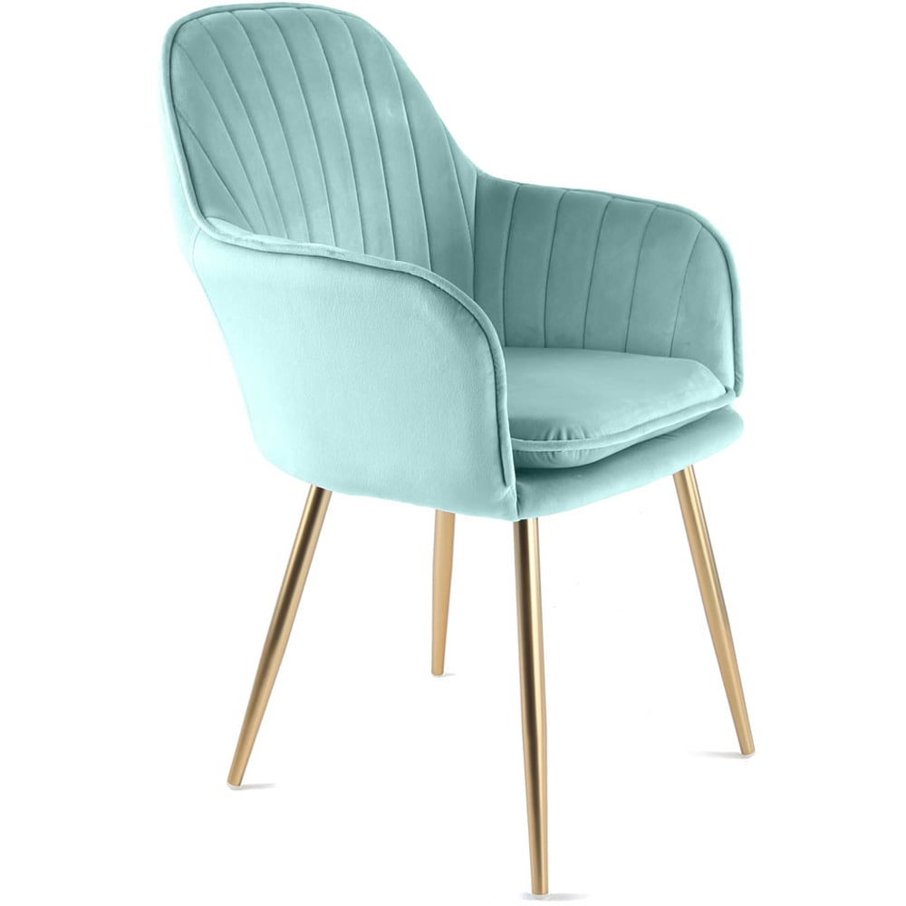 Muse Blue Velvet Accent Chair with Golden Legs Set of 2 Image 2