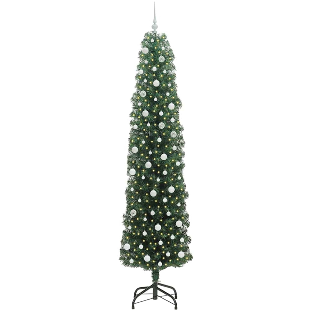 vidaXL Green Artificial Christmas Tree with LEDs White Decoration Ornaments 8ft Image 1