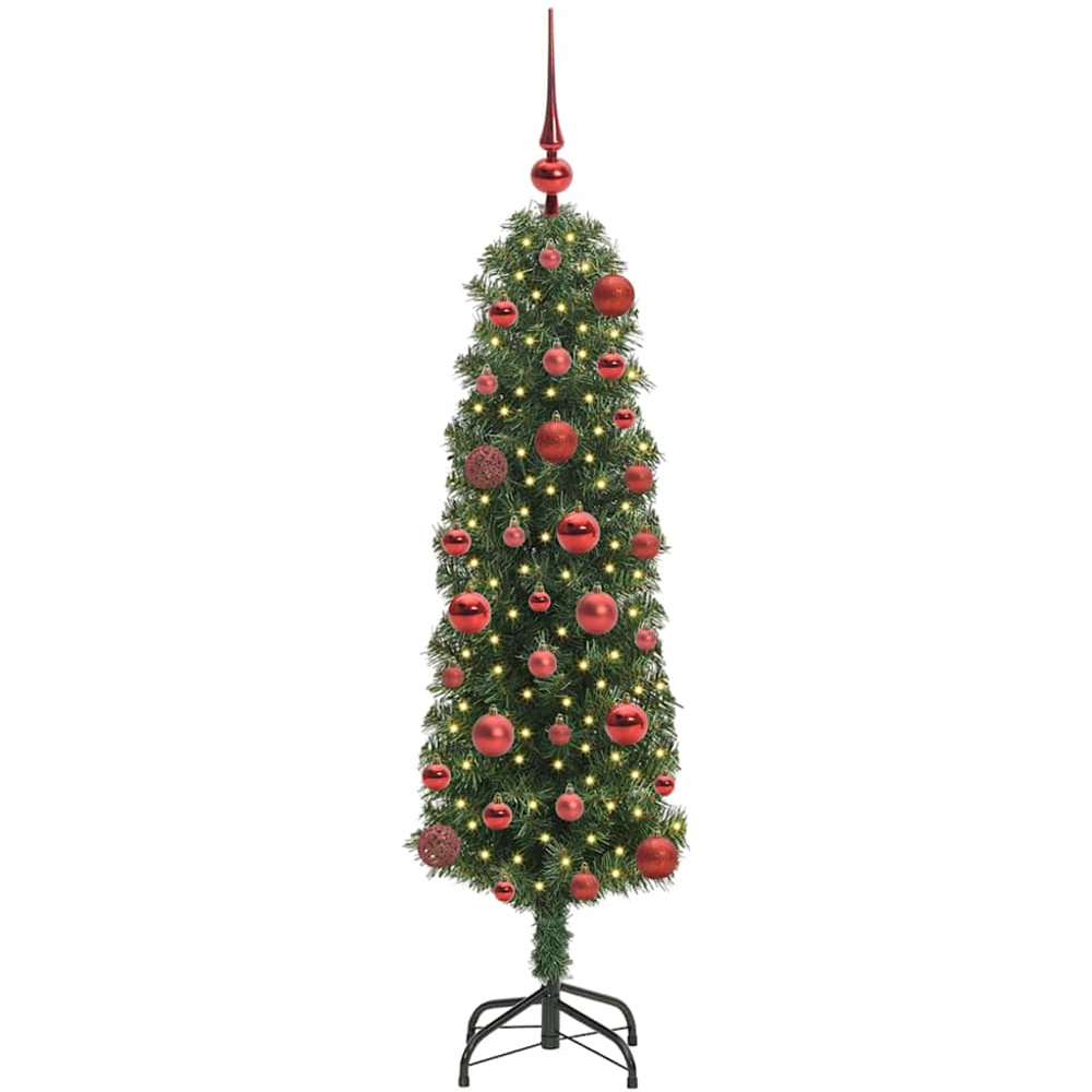vidaXL Green Artificial Christmas Tree with Pinecones LEDs Red Decoration Ornaments 4ft Image 1