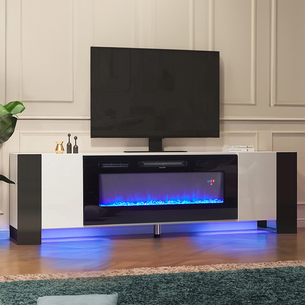 Living and Home 2 Door White and Black Electric Fireplace TV Stand with Remote Control Image 7