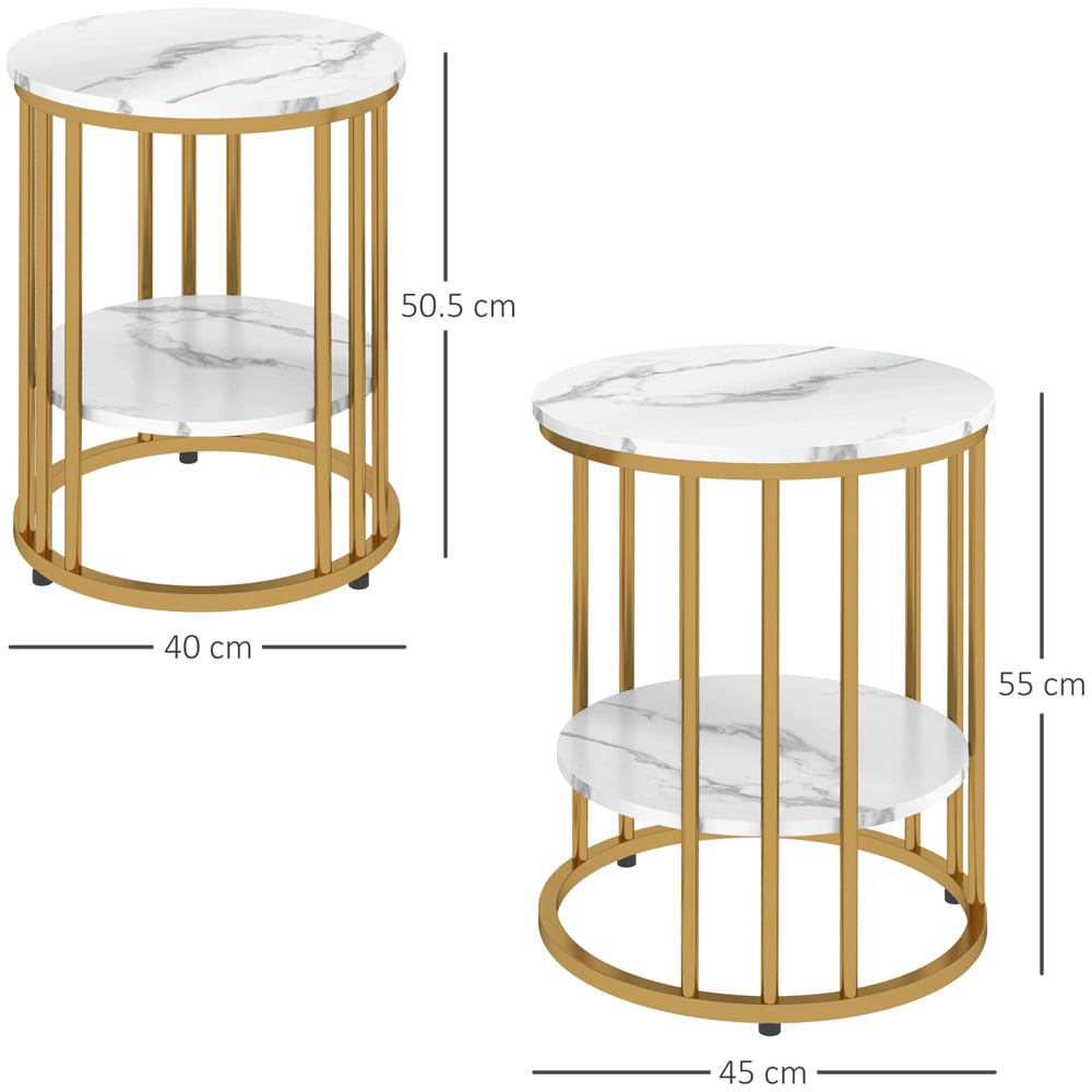 HOMCOM Marble-Effect and Gold Round Coffee Table Set of 2 Image 9
