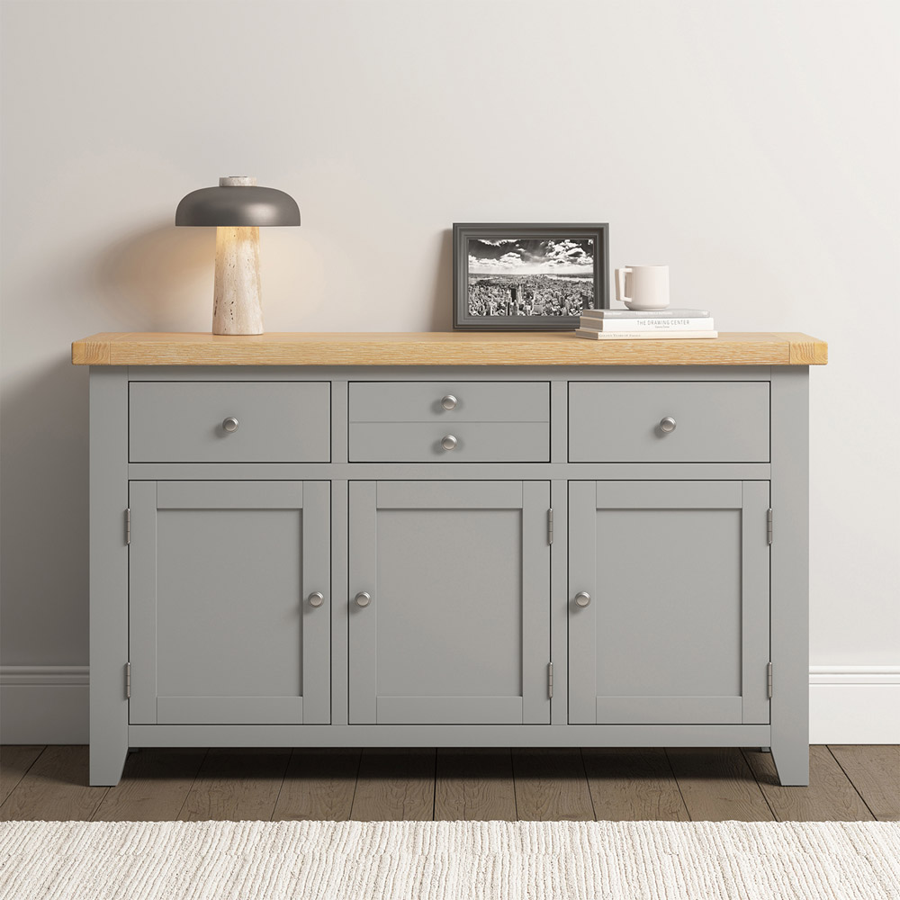 Seconique Windsor 3 Door 3 Drawer Pebble Grey and Oak Sideboard Image 8