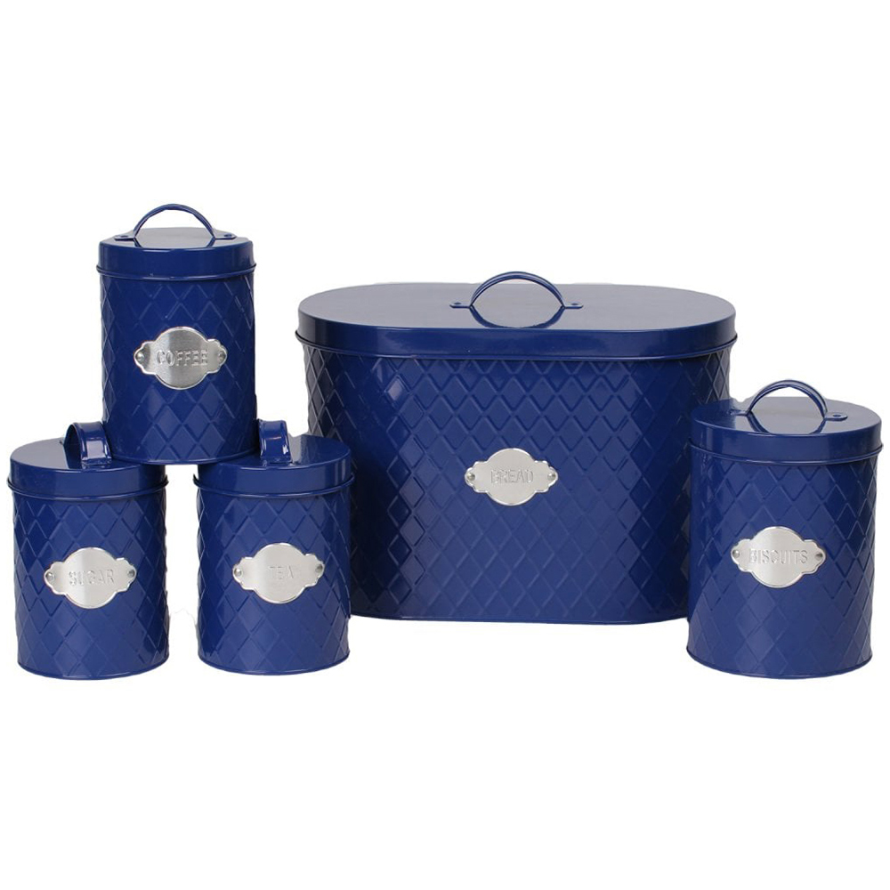 Neo Navy Blue Embossed 5 Piece Kitchen Canister Set Image 1